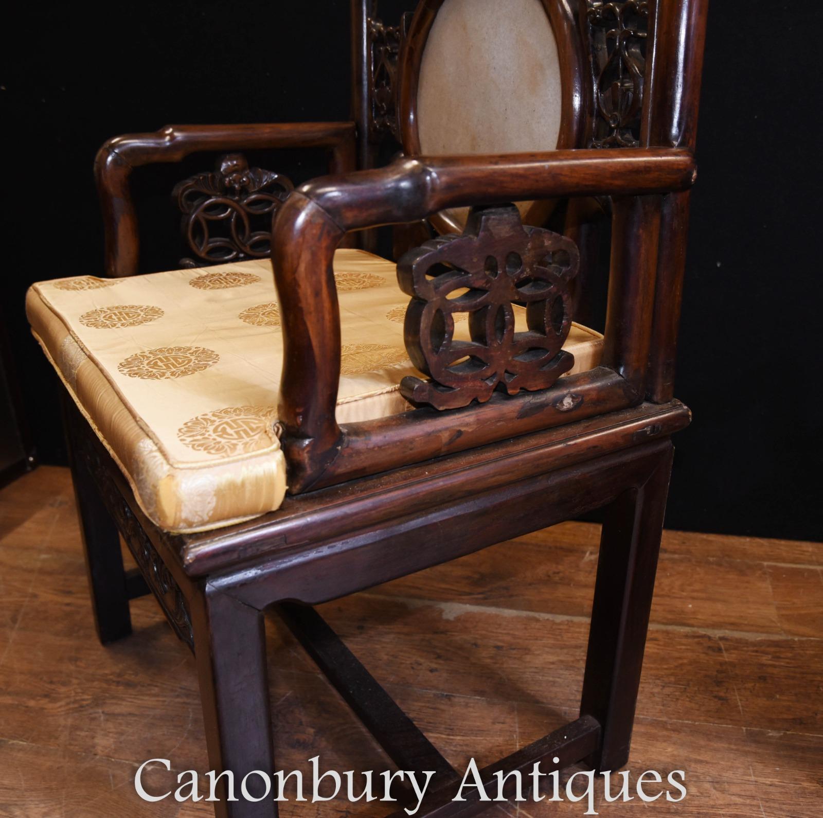 Pair of Antique Chinese Armchairs Hardwood Seat Chairs For Sale 1