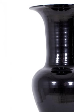 Pair of Antique Chinese Black Glazed Phoenix-Tail Form Porcelain Vases