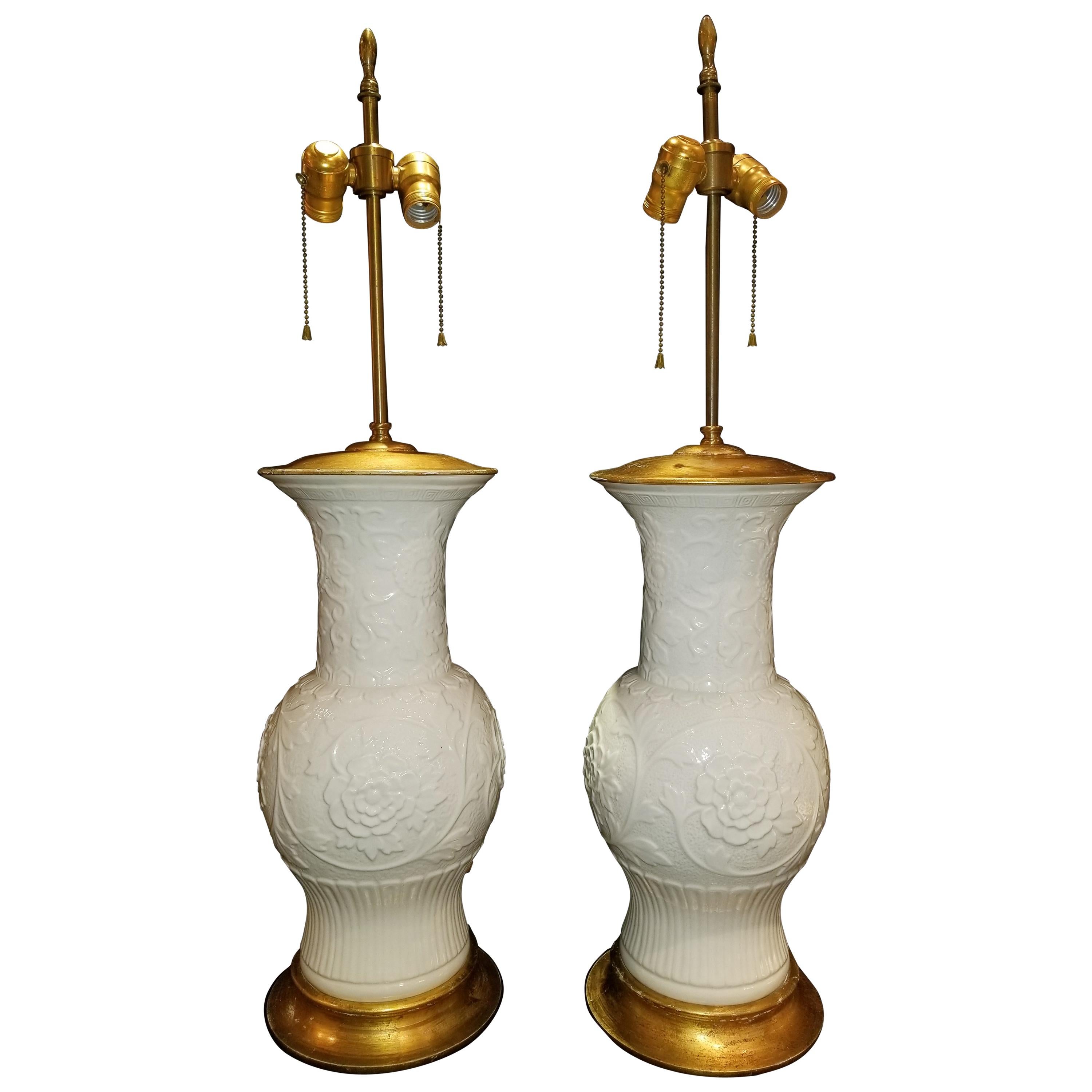 Pair of Antique Chinese Blanc de Chine Vases mounted as Lamps