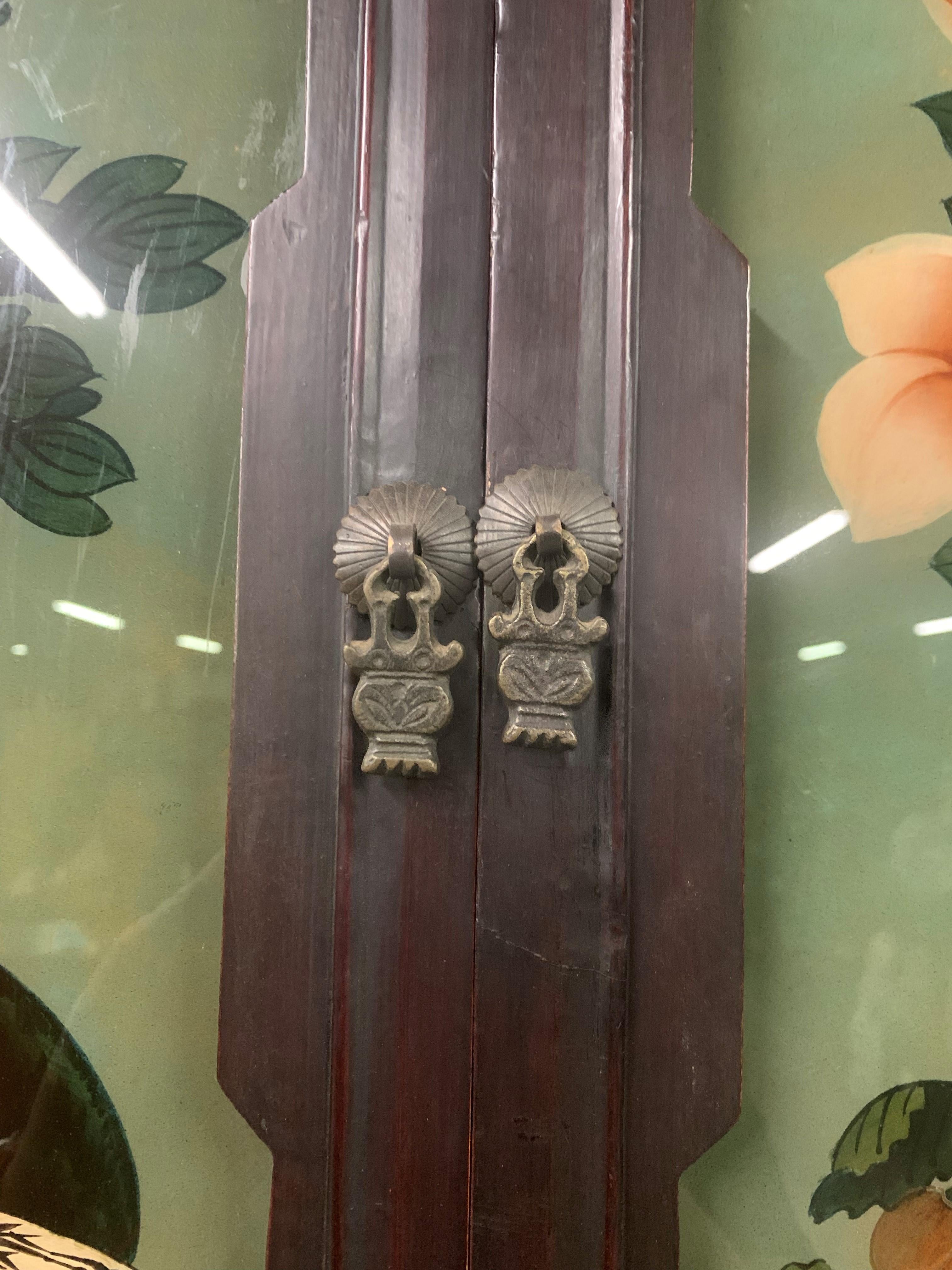 Pair of Antique Chinese Cabinets with Reverse Painted Glass Panels For Sale 7