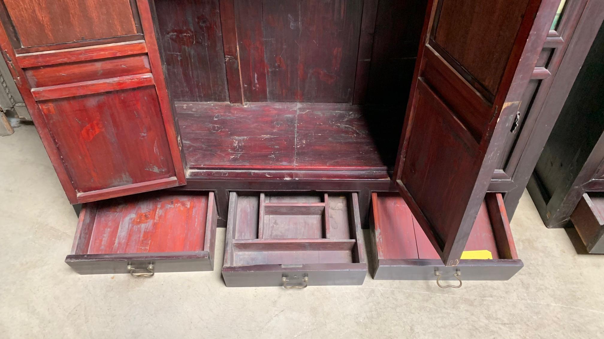 Pair of Antique Chinese Cabinets with Reverse Painted Glass Panels For Sale 10