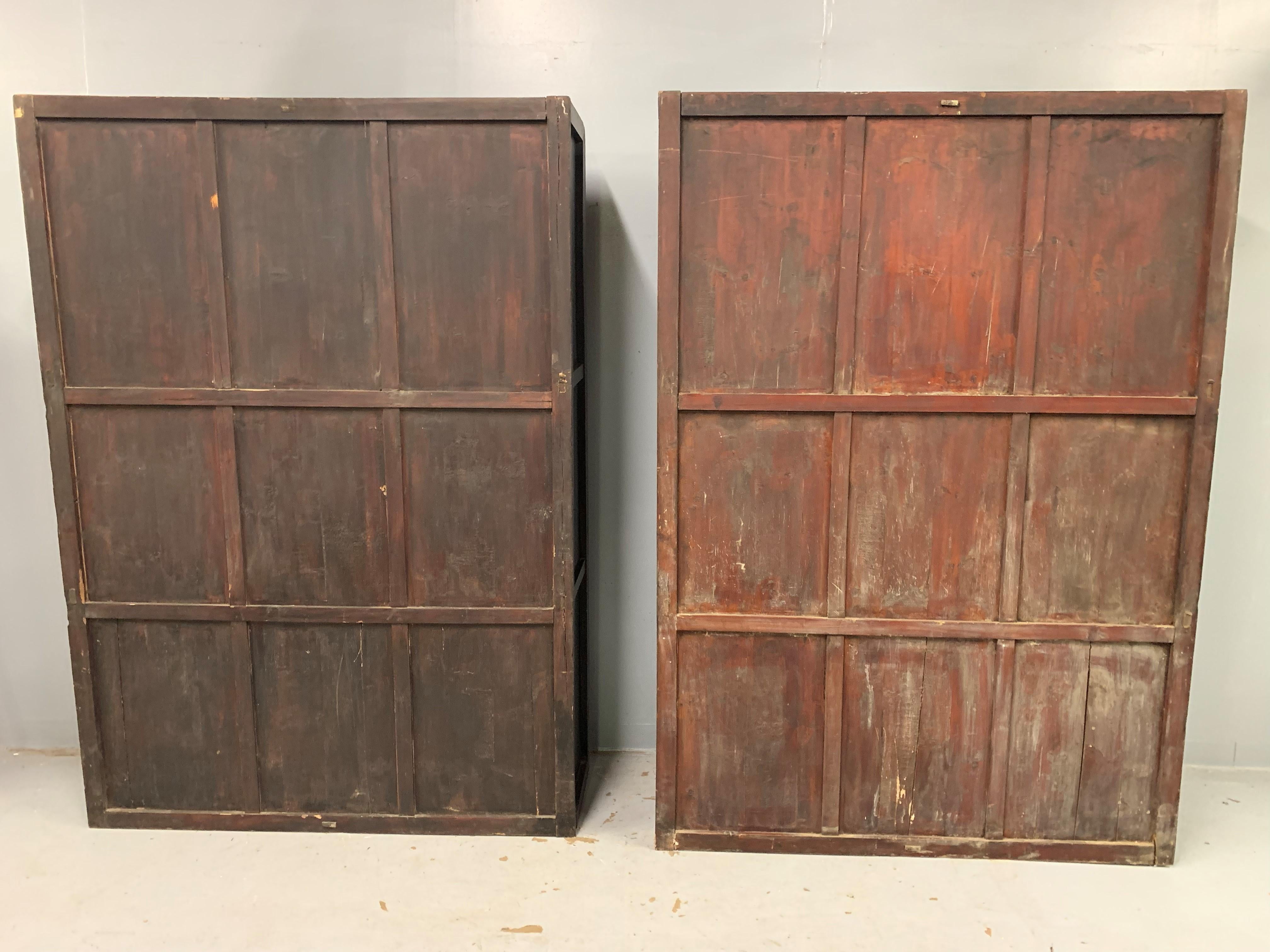 Pair of Antique Chinese Cabinets with Reverse Painted Glass Panels For Sale 1