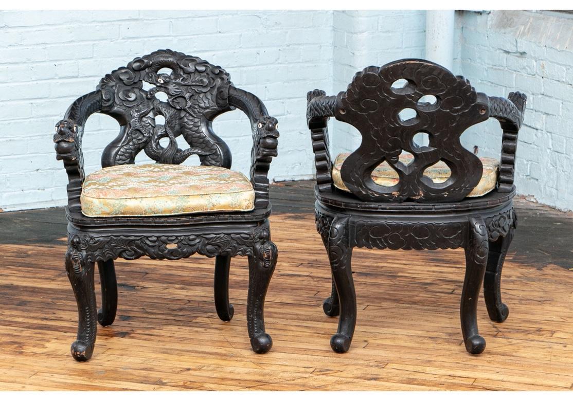 Pair of Antique Chinese Carved Dragon Throne Chairs 4