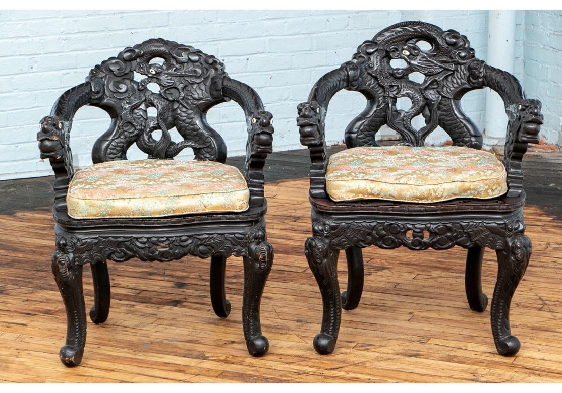 Pair of Antique Chinese Carved Dragon Throne Chairs 5