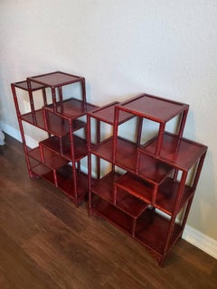 Pair of Antique Chinese Carved Rosewood Hongmu Bamboo Etageres