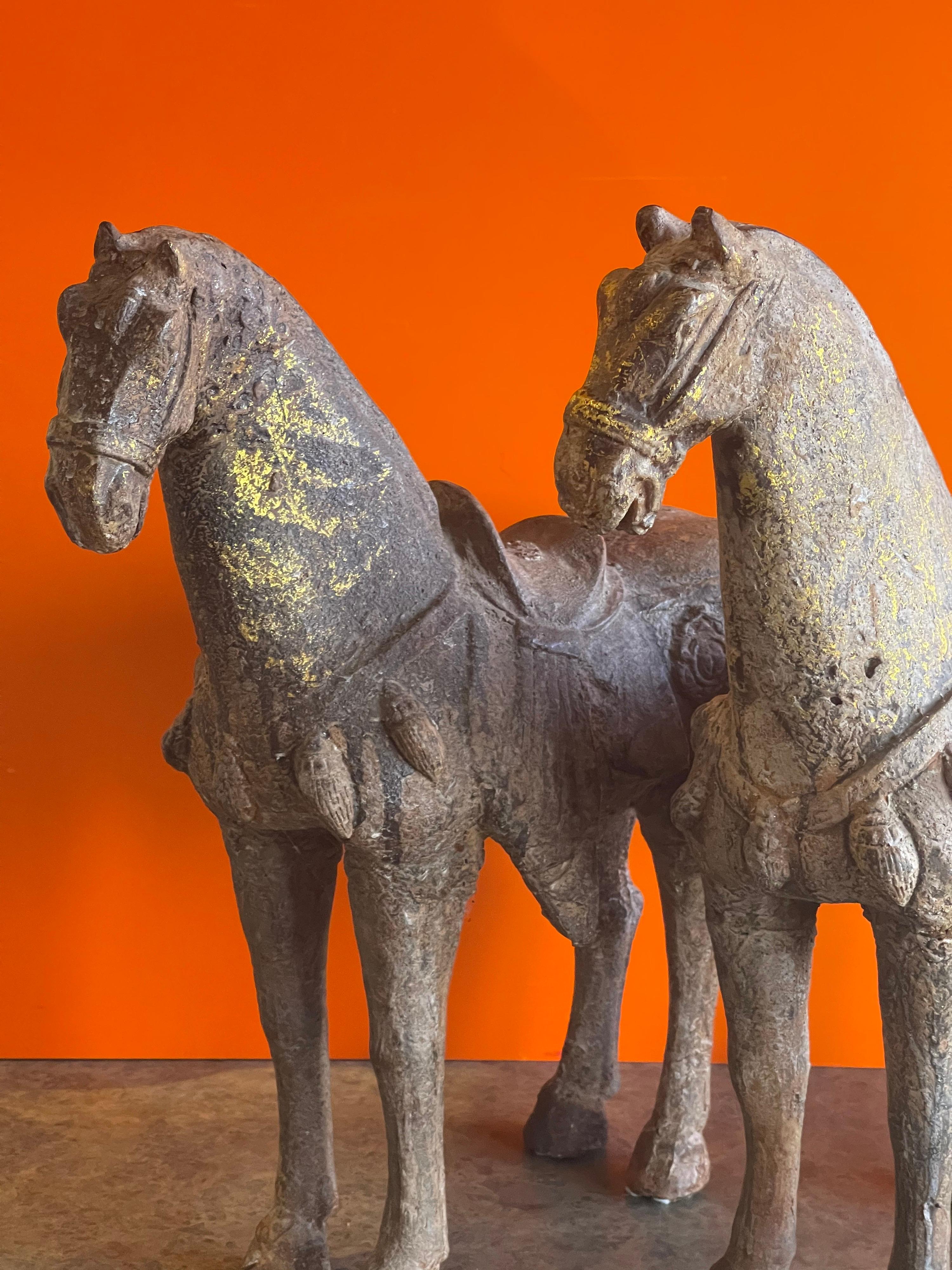 Pair of Antique Chinese Cast Iron T’ang Horse Sculptures 7