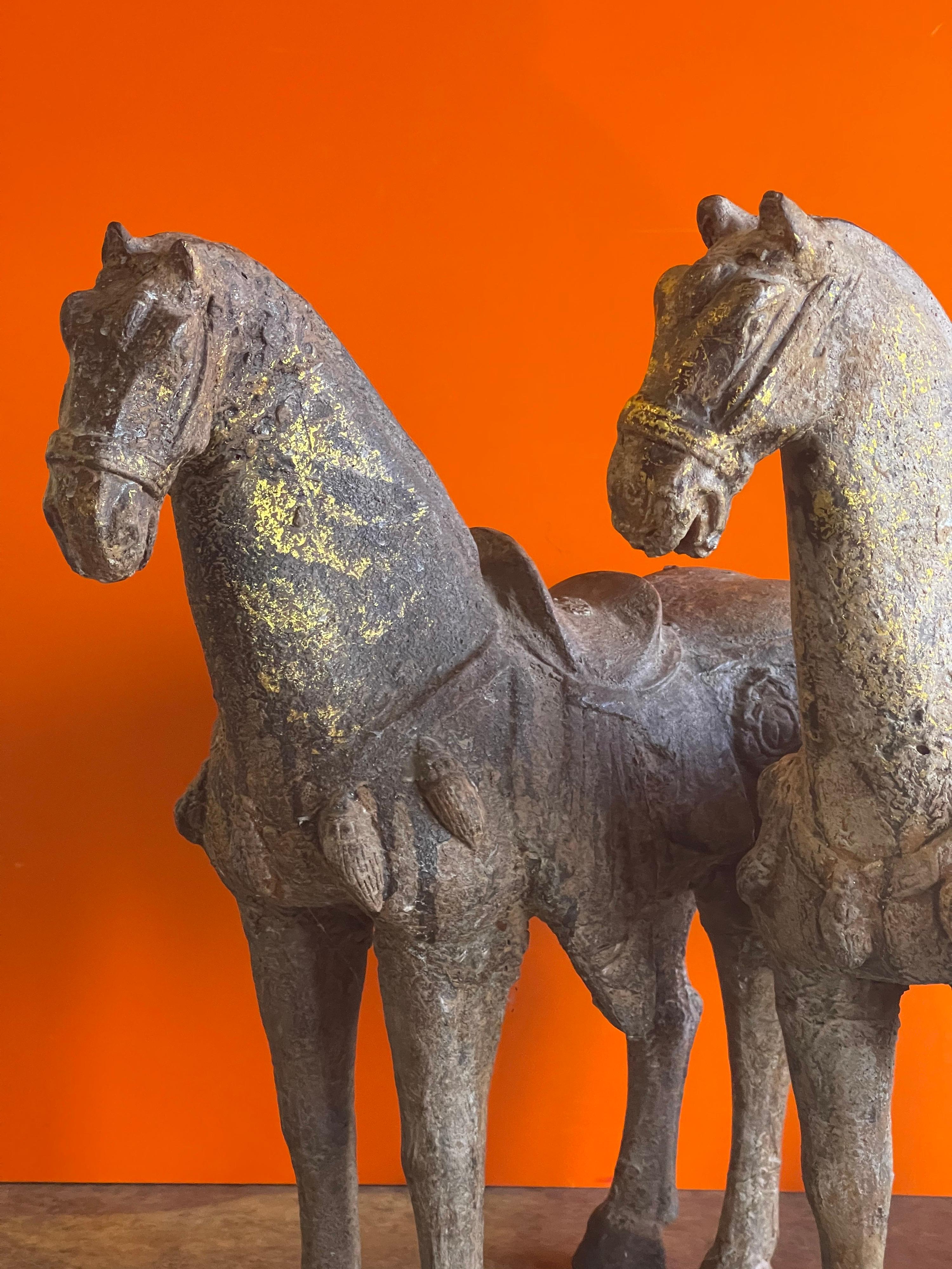 Tang Pair of Antique Chinese Cast Iron T’ang Horse Sculptures