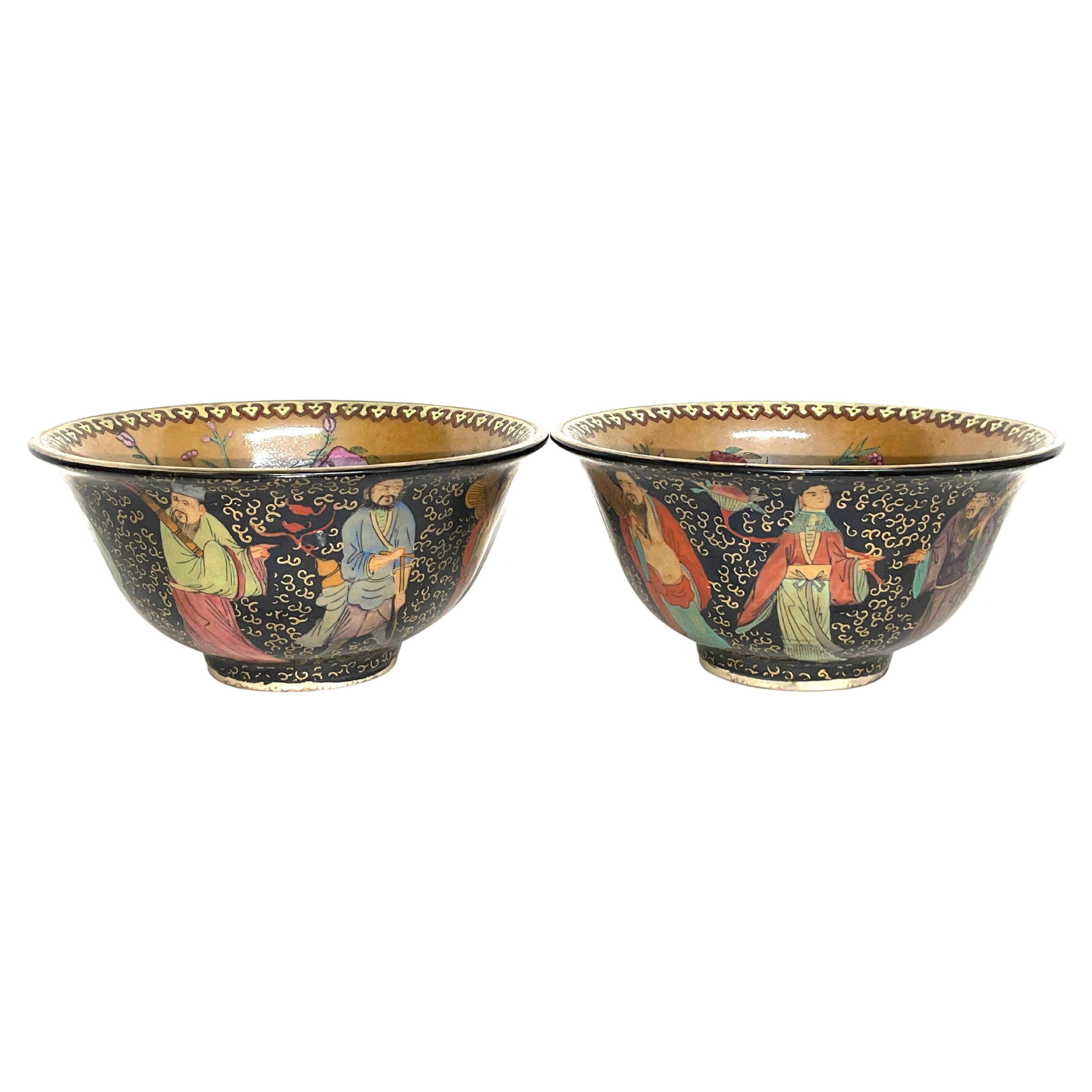 Pair of Antique Chinese Ceramic Bowls, 20th Century, Asian Art For Sale