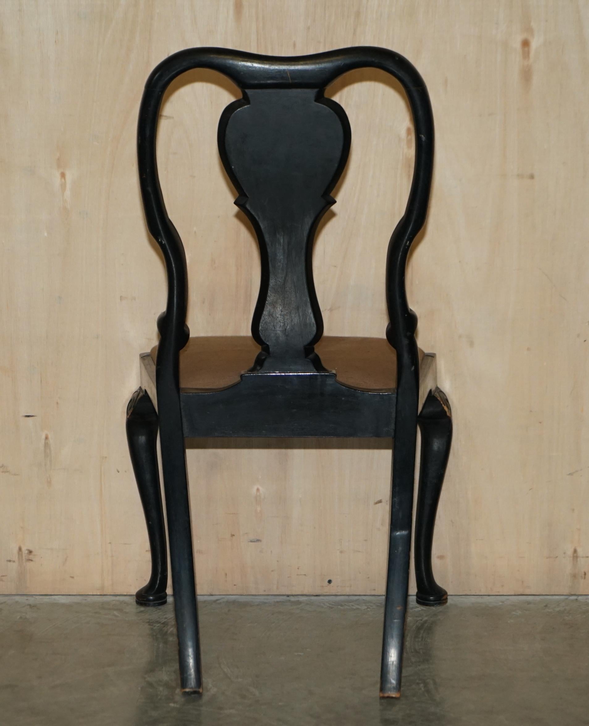 Pair of Antique Chinese Chinoiserie Black Lacquered Georgian Style Side Chairs 12