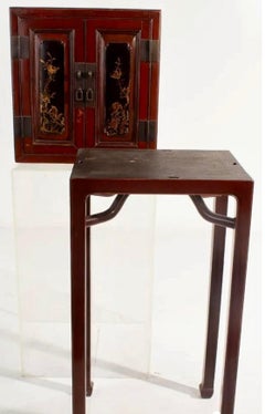 Pair of Antique Chinese Chinoiserie Cabinets on Ming Style Stands