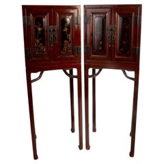 Pair of Antique Chinese Chinoiserie Cabinets on Ming Style Stands