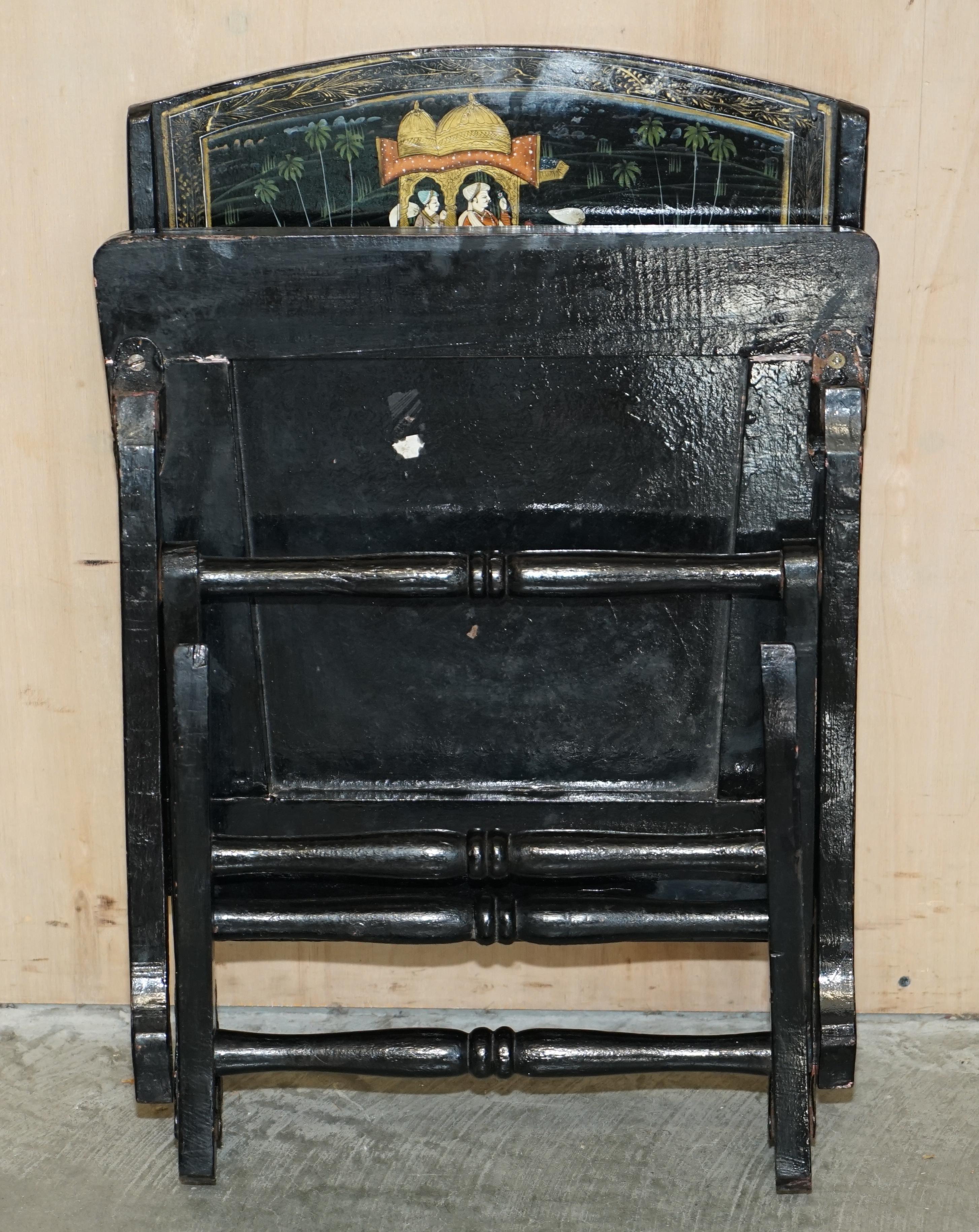 Pair of Antique Chinese Chinoiserie Indian Decoration Campaign Folding Chairs For Sale 10