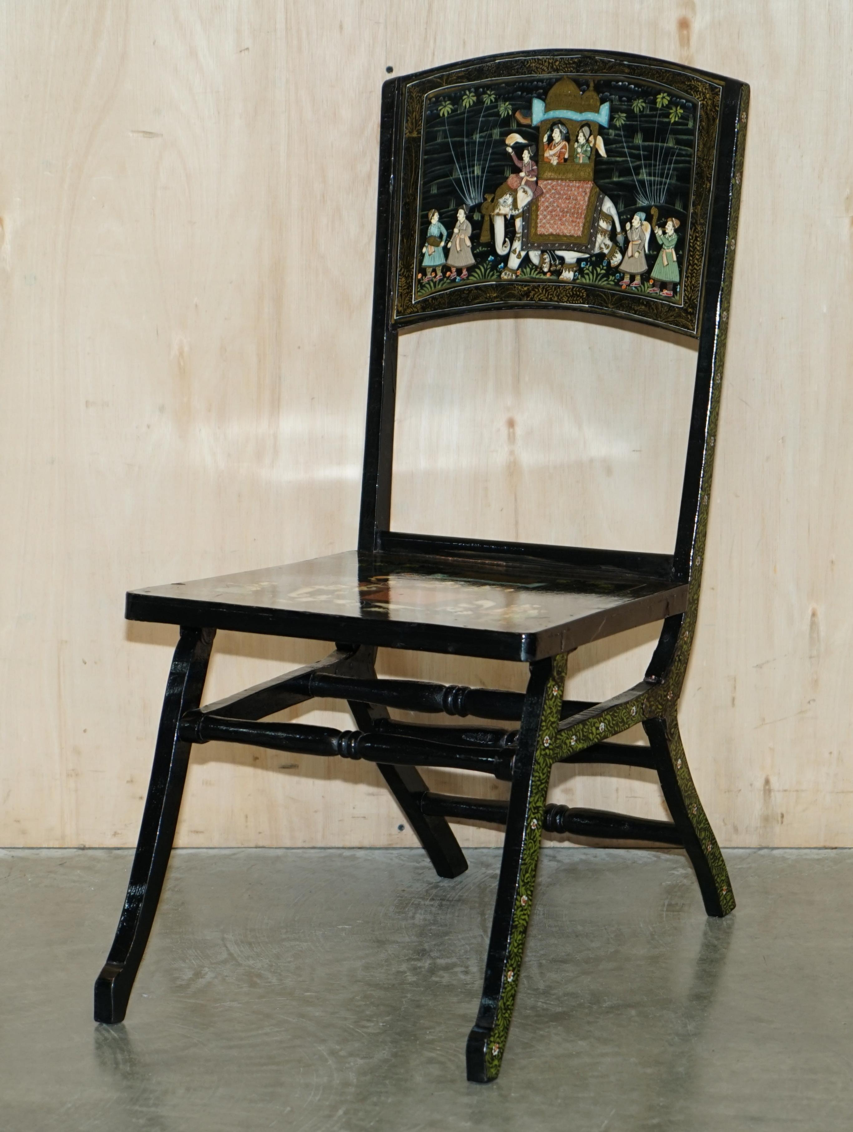 Pair of Antique Chinese Chinoiserie Indian Decoration Campaign Folding Chairs For Sale 11