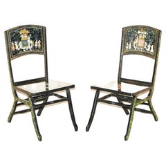 Pair of Antique Chinese Chinoiserie Indian Decoration Campaign Folding Chairs