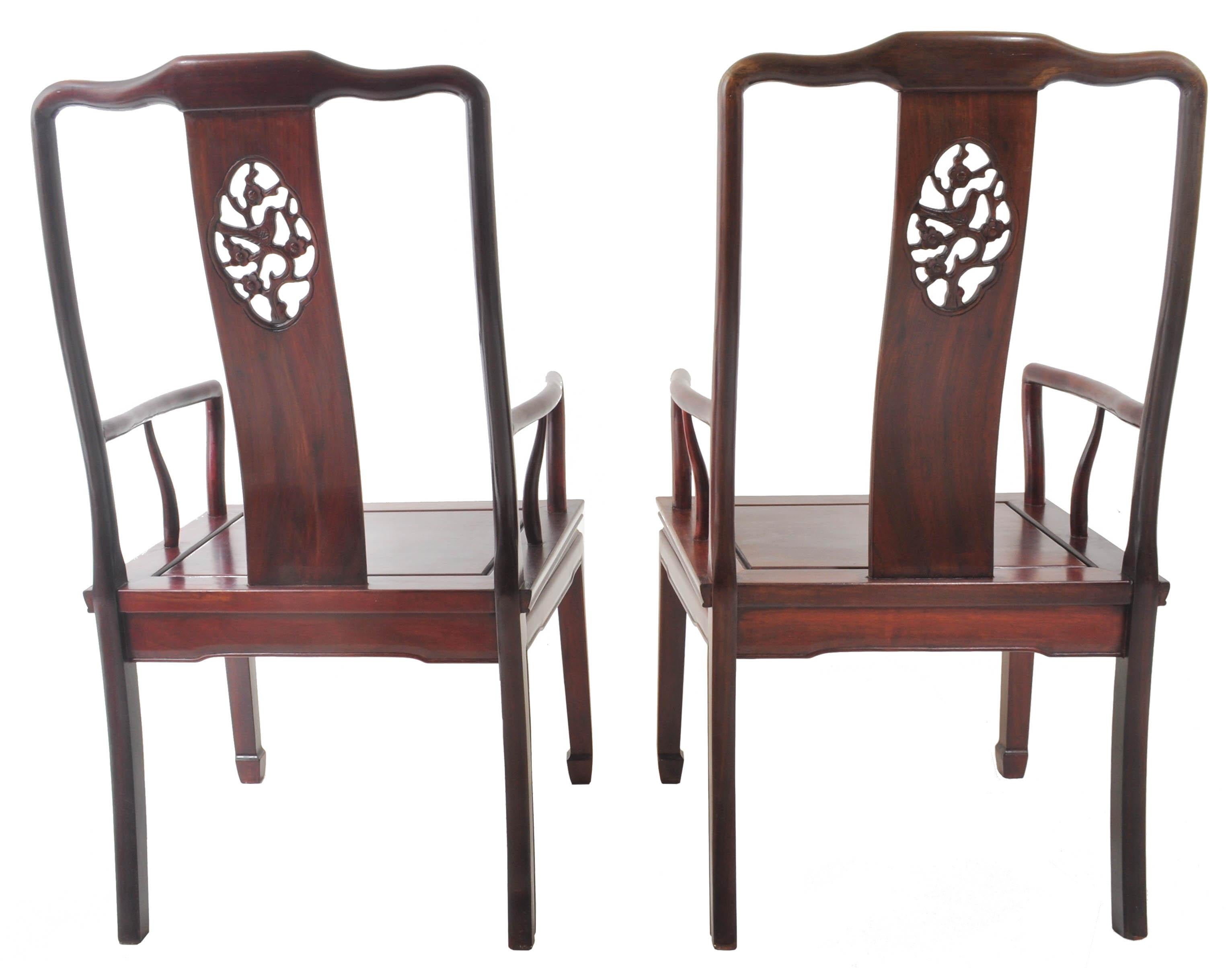 Pair of Antique Chinese Chippendale Rosewood Armchairs, Qing Dynasty, circa 1900 In Good Condition For Sale In Portland, OR
