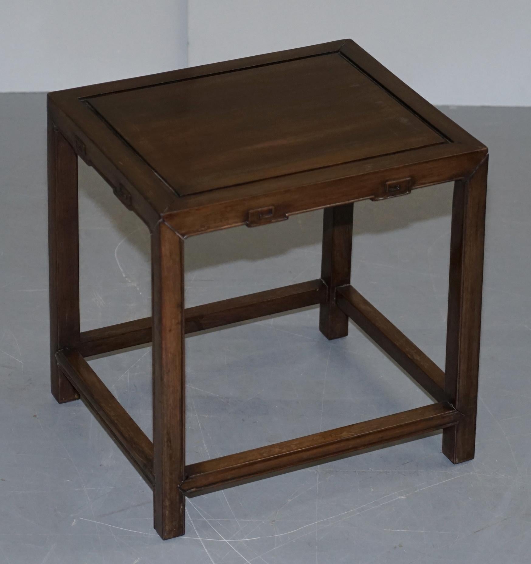 We delighted to offer for sale this stunning pair of original antique circa 1860 Chinese side tables

A very well made and elegant pair of Chinese side tables, they look to be in teak but they could be light rosewood, I’m really not sure

The