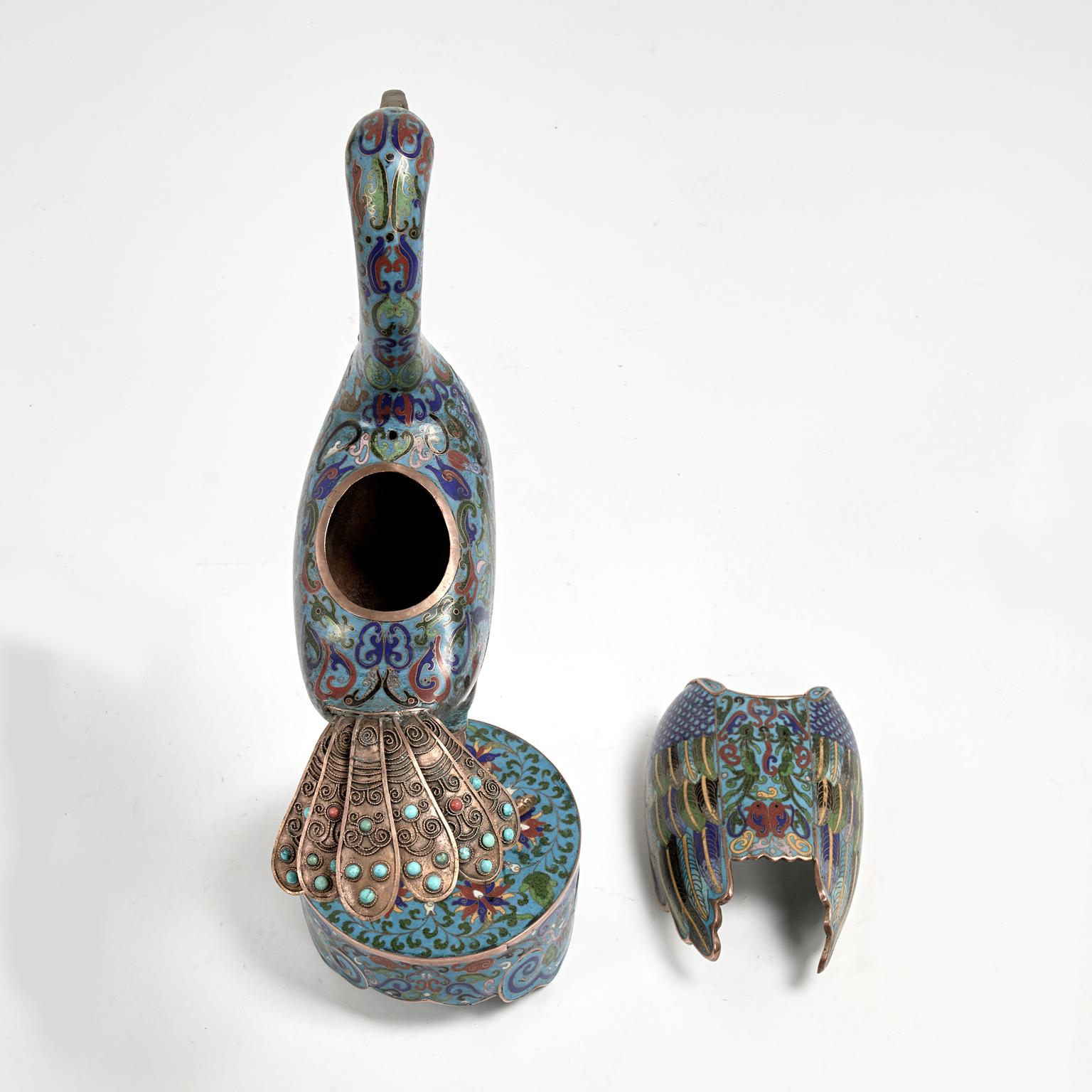 Coppia di antichi uccelli cinesi in cloisonne in vendita 6