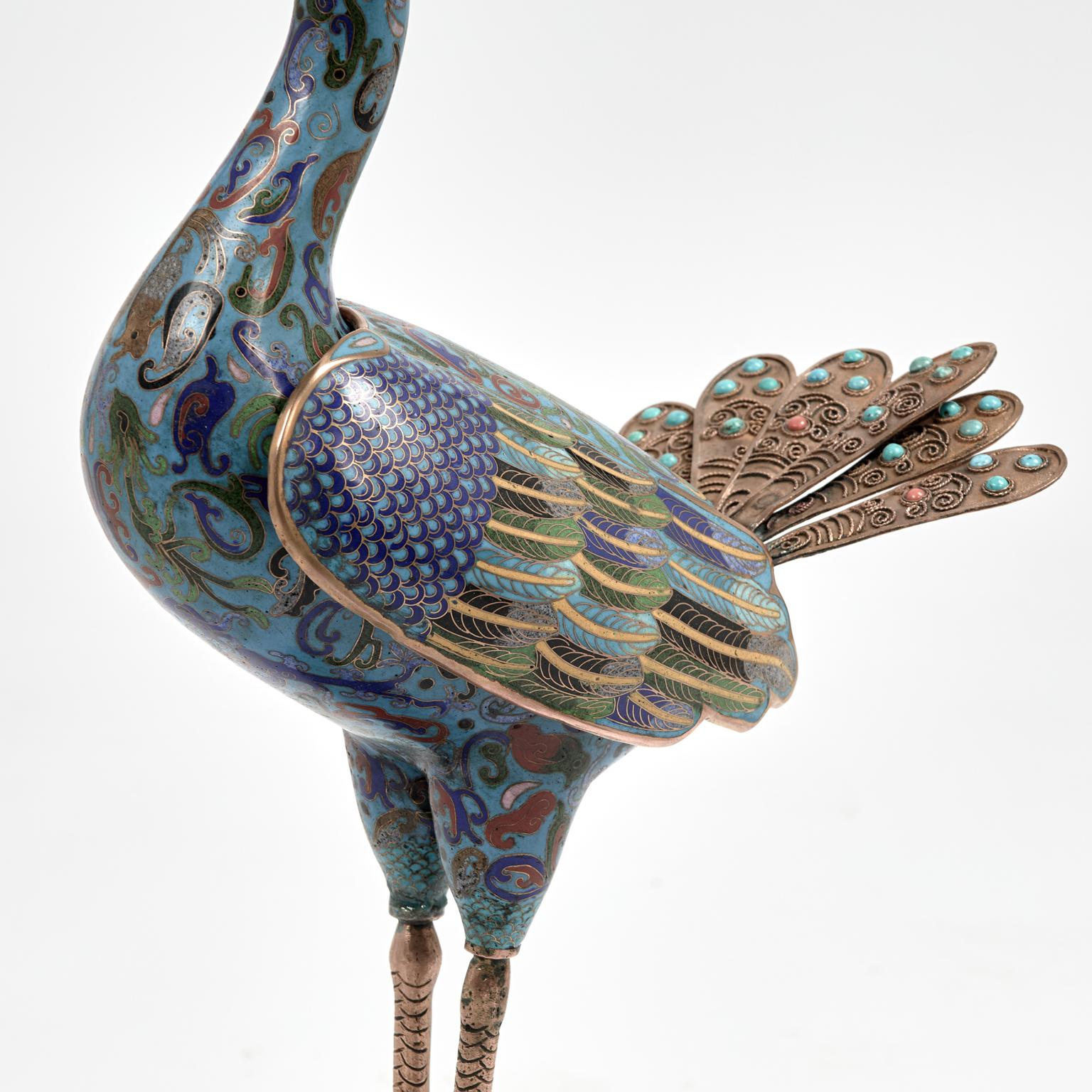 Cloisonné Coppia di antichi uccelli cinesi in cloisonne in vendita