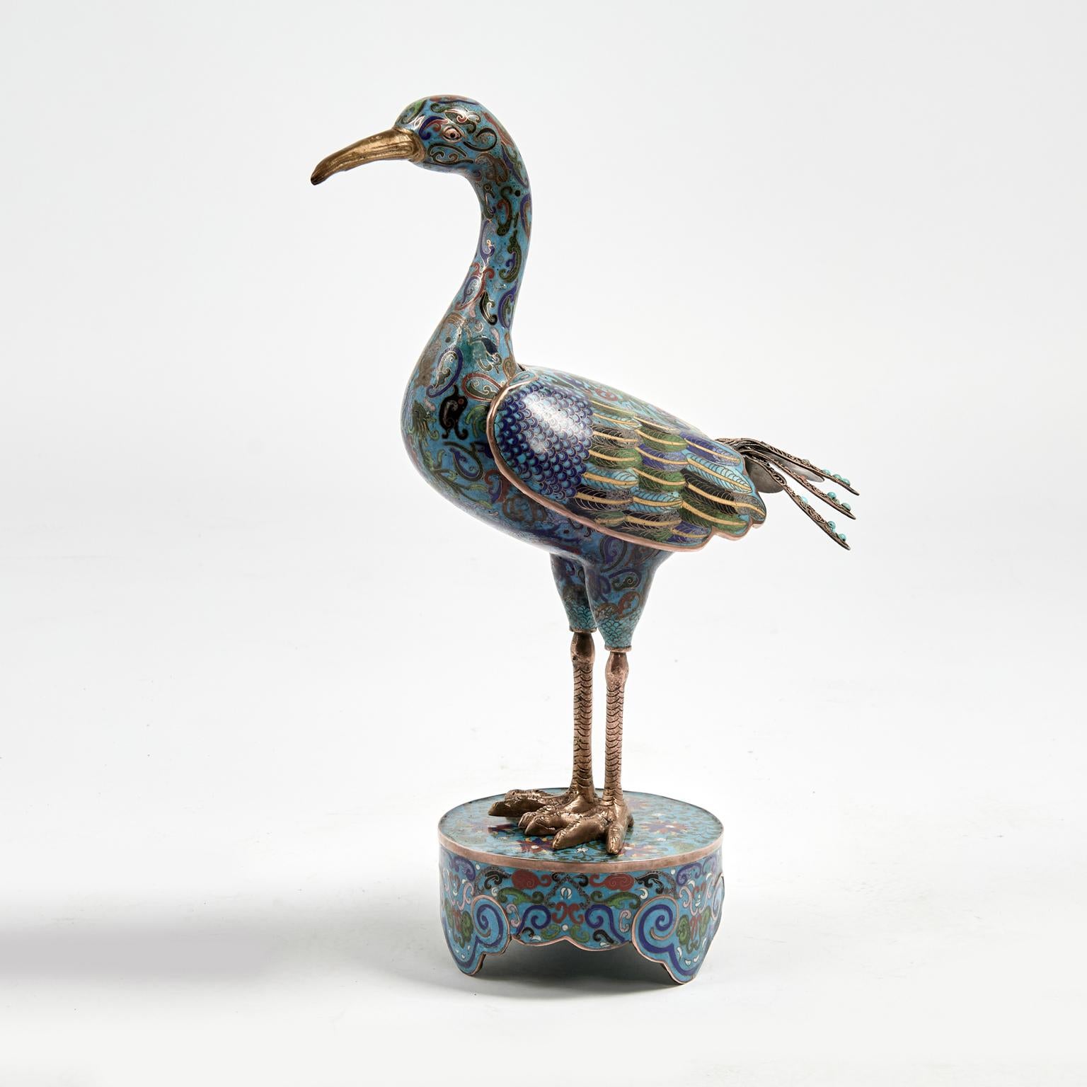 Coppia di antichi uccelli cinesi in cloisonne in vendita 1