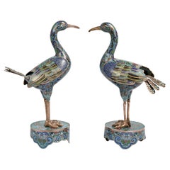 Pareja de pájaros antiguos chinos de cloisonné