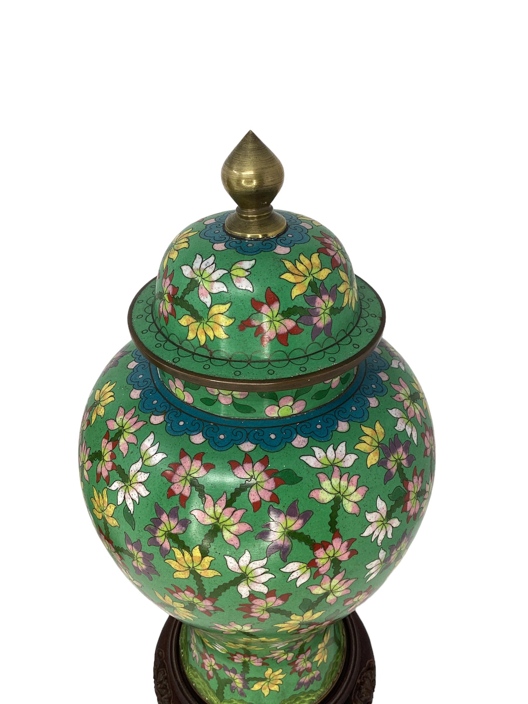Pair of Antique Chinese Cloisonné Covered Ginger Jar Vases 4