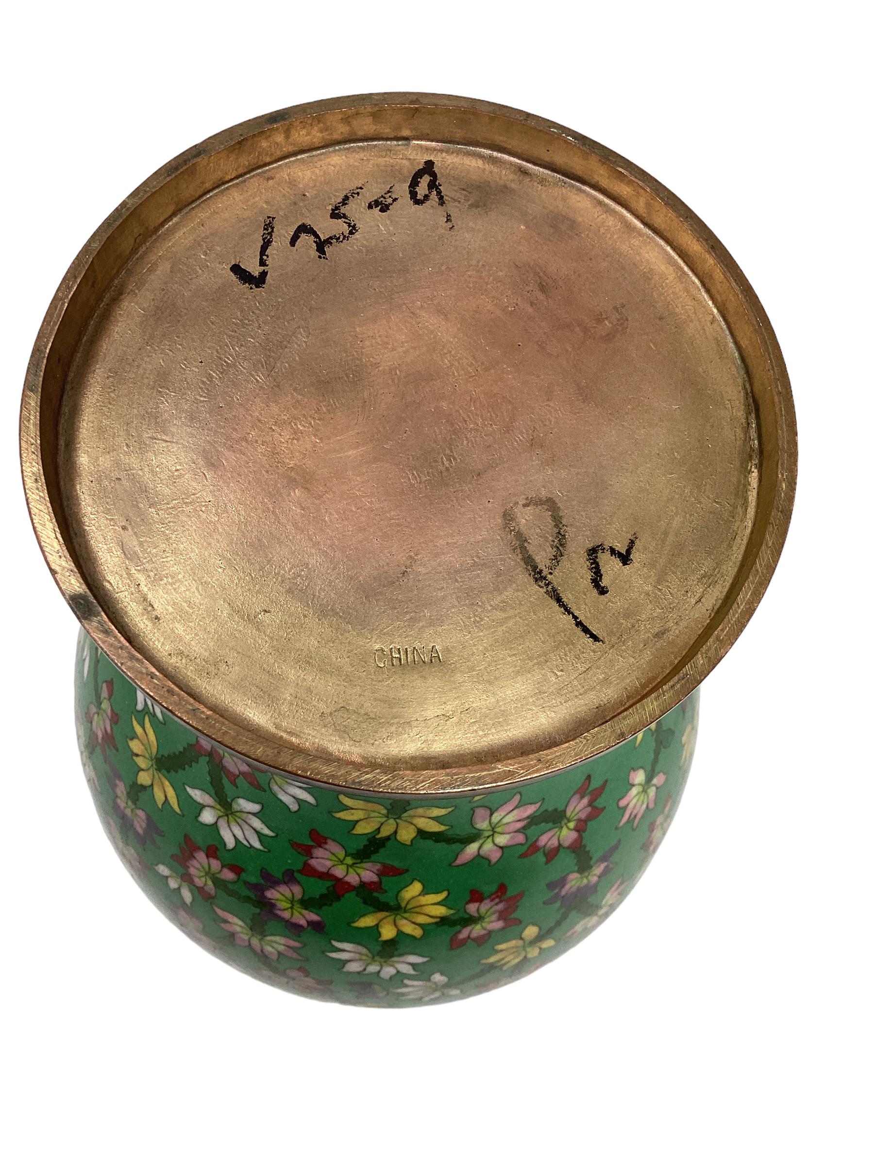 Cloissoné Pair of Antique Chinese Cloisonné Covered Ginger Jar Vases