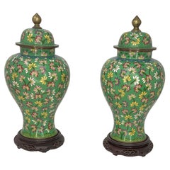 Pair of Antique Chinese Cloisonné Covered Ginger Jar Vases
