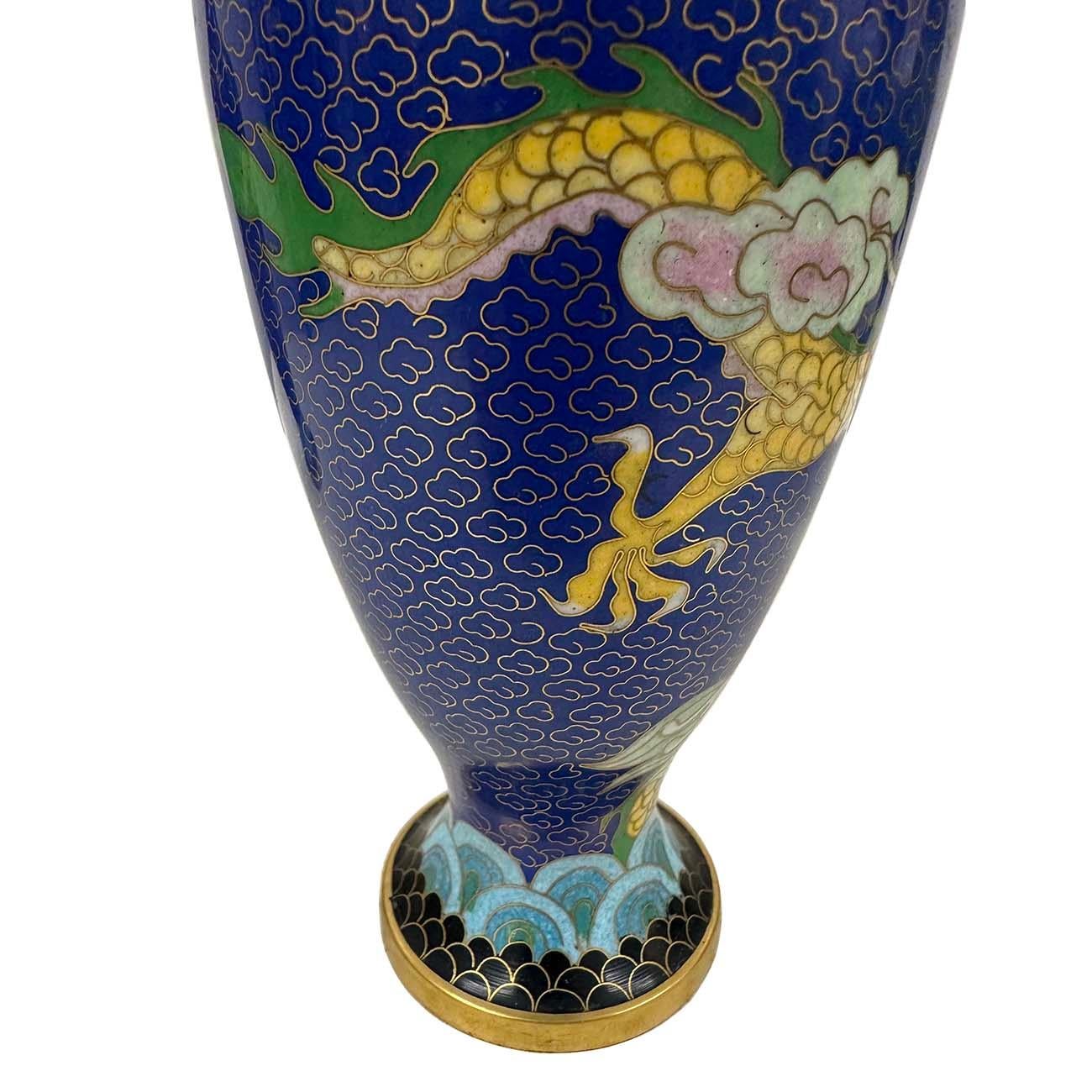 Pair of Antique Chinese Cloisonne Dragon Vases For Sale 3