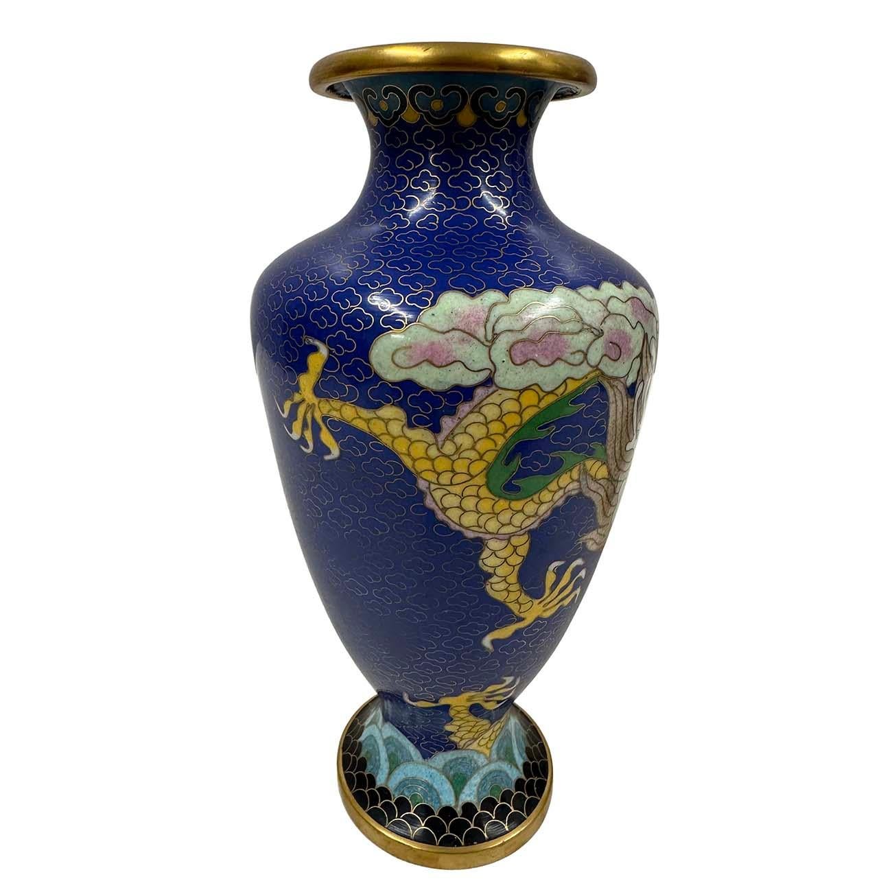 Pair of Antique Chinese Cloisonne Dragon Vases For Sale 4