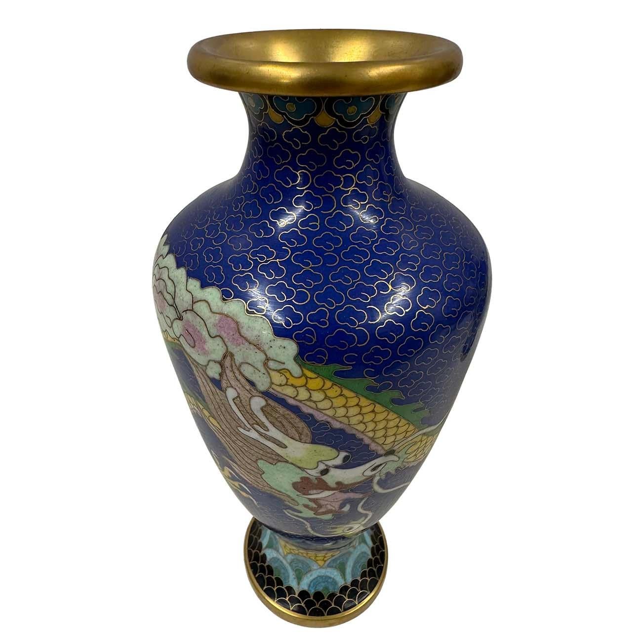 Chinese Export Pair of Antique Chinese Cloisonne Dragon Vases For Sale