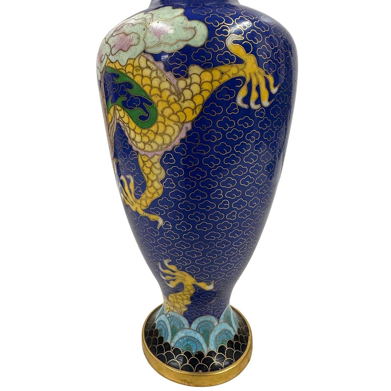 Pair of Antique Chinese Cloisonne Dragon Vases For Sale 2