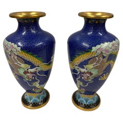 Pair of Antique Chinese Cloisonne Dragon Vases