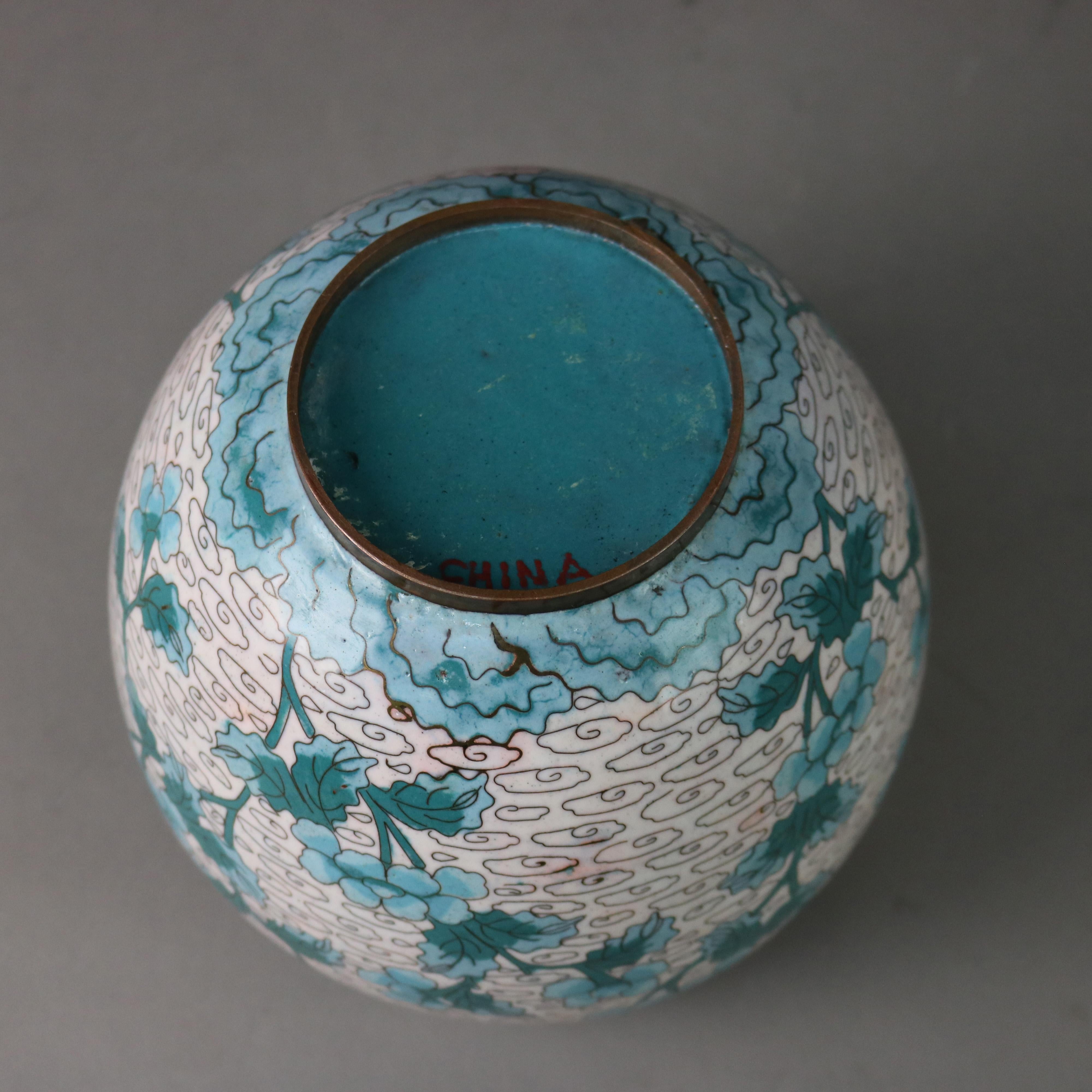 Pair of Antique Chinese Cloisonne Floral Enameled Covered Urns C1930 2