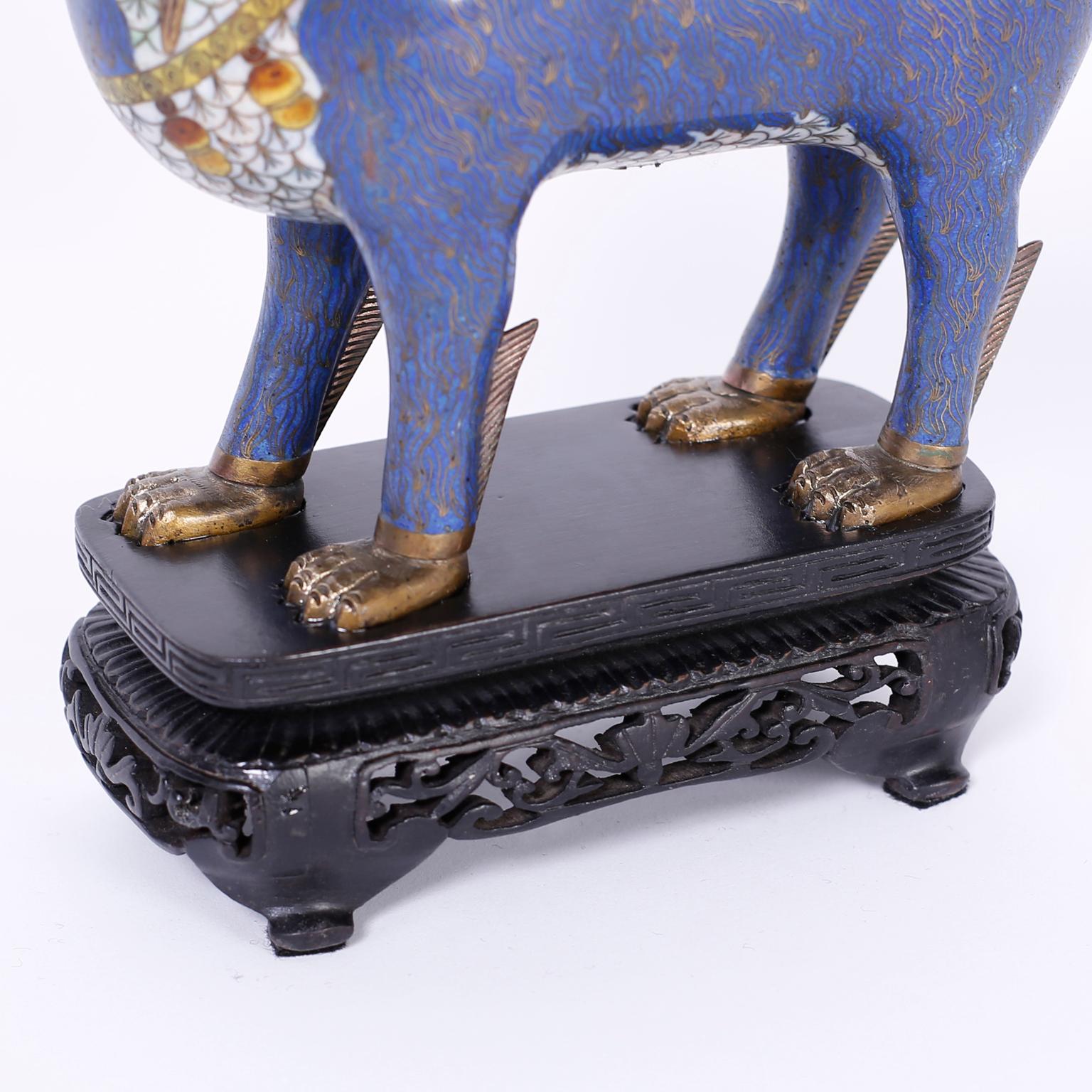 Pair of Antique Chinese Cloisonné Foo Lions In Good Condition For Sale In Palm Beach, FL