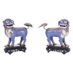 Pair of Antique Chinese Cloisonné Foo Lions