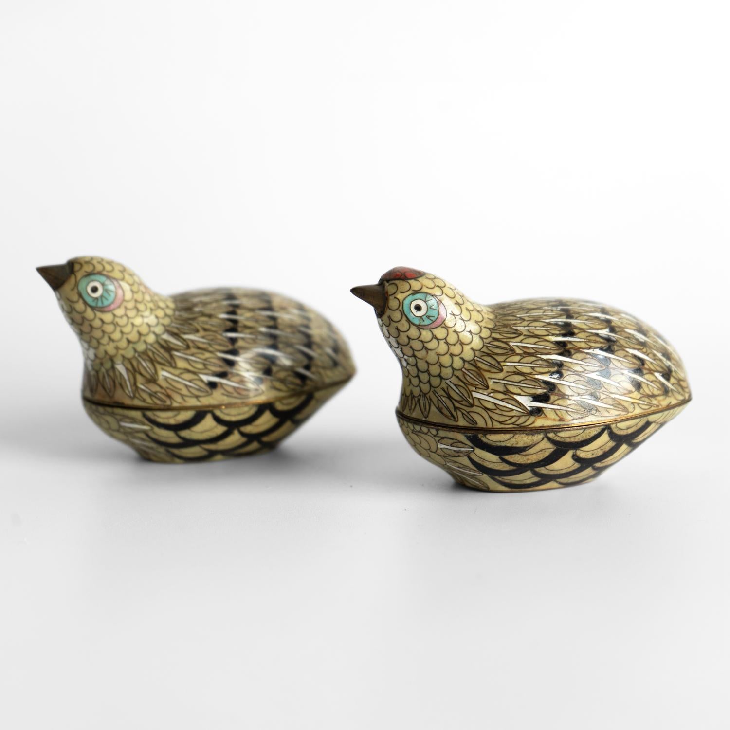 Pareja De Antiguas Cajas Chinas De Cloisonné Para Codornices, Dinastía Qing, Finales Siglo XIX en venta 3