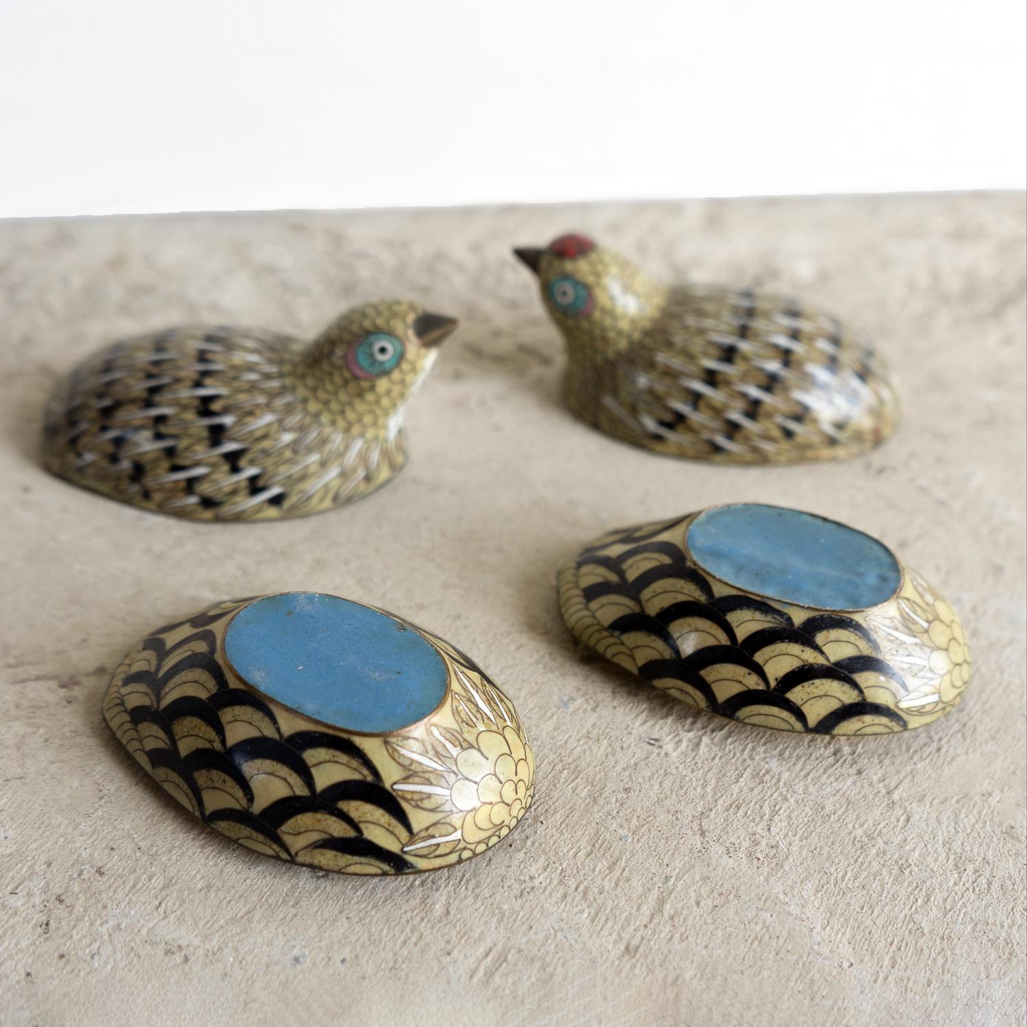 Pareja De Antiguas Cajas Chinas De Cloisonné Para Codornices, Dinastía Qing, Finales Siglo XIX Chino en venta