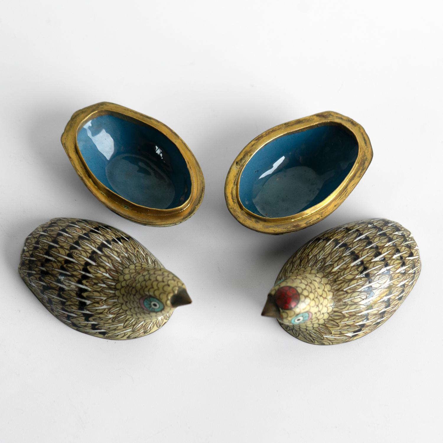 Pareja De Antiguas Cajas Chinas De Cloisonné Para Codornices, Dinastía Qing, Finales Siglo XIX en Bueno estado para la venta en Bristol, GB