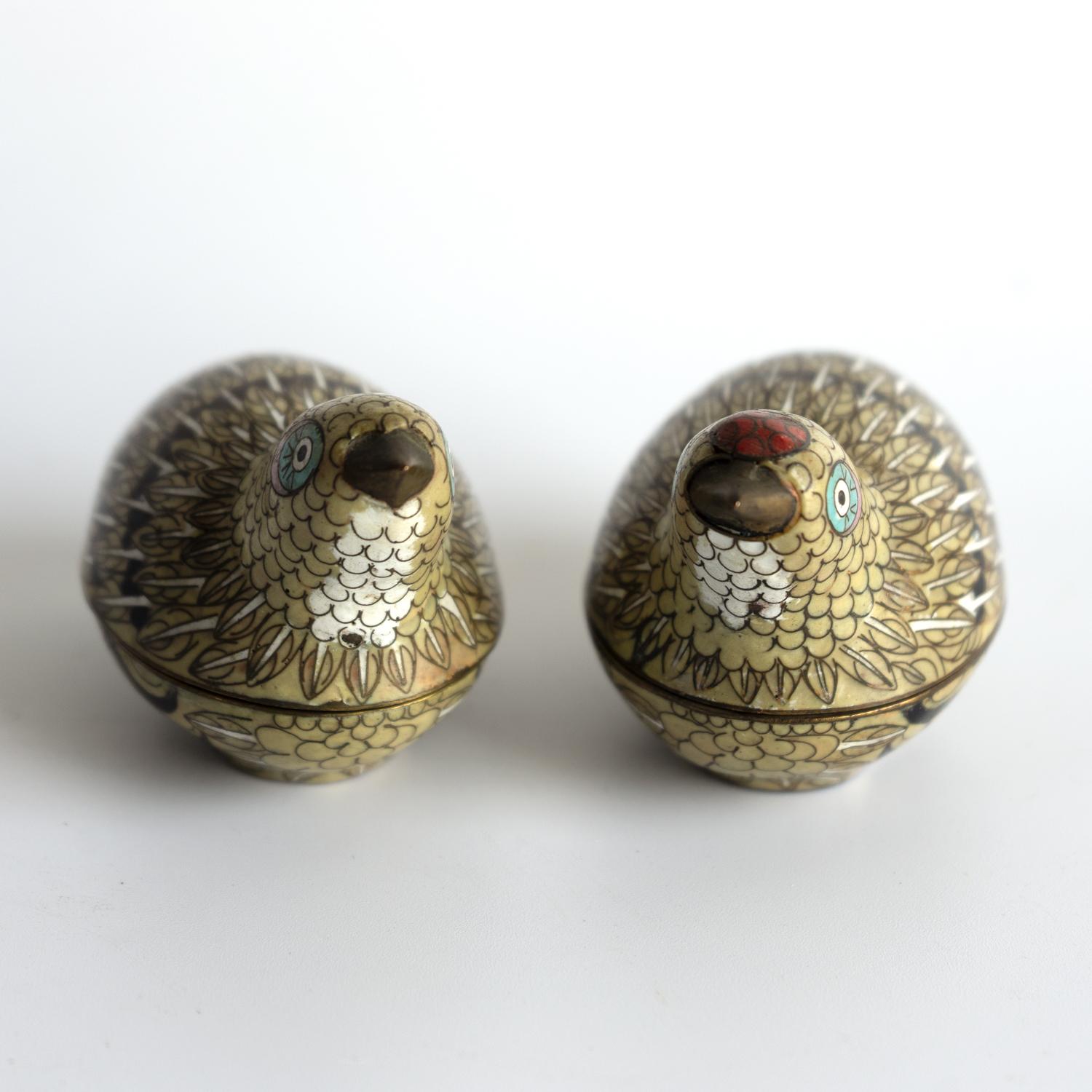 Pareja De Antiguas Cajas Chinas De Cloisonné Para Codornices, Dinastía Qing, Finales Siglo XIX siglo XIX en venta