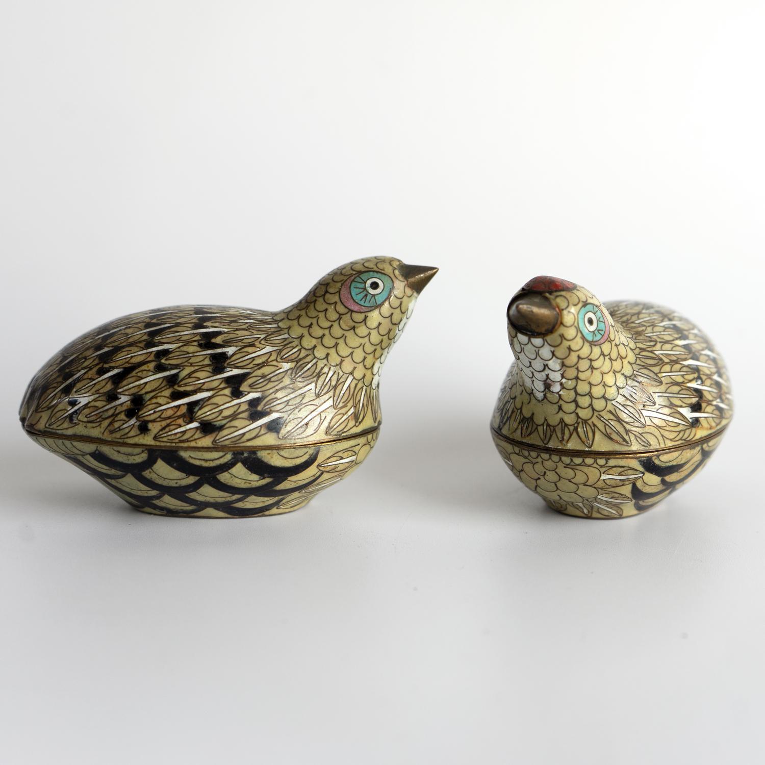 Pareja De Antiguas Cajas Chinas De Cloisonné Para Codornices, Dinastía Qing, Finales Siglo XIX en venta 1