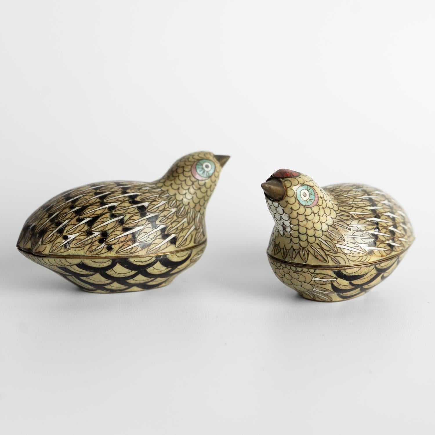 Pareja De Antiguas Cajas Chinas De Cloisonné Para Codornices, Dinastía Qing, Finales Siglo XIX en venta 2