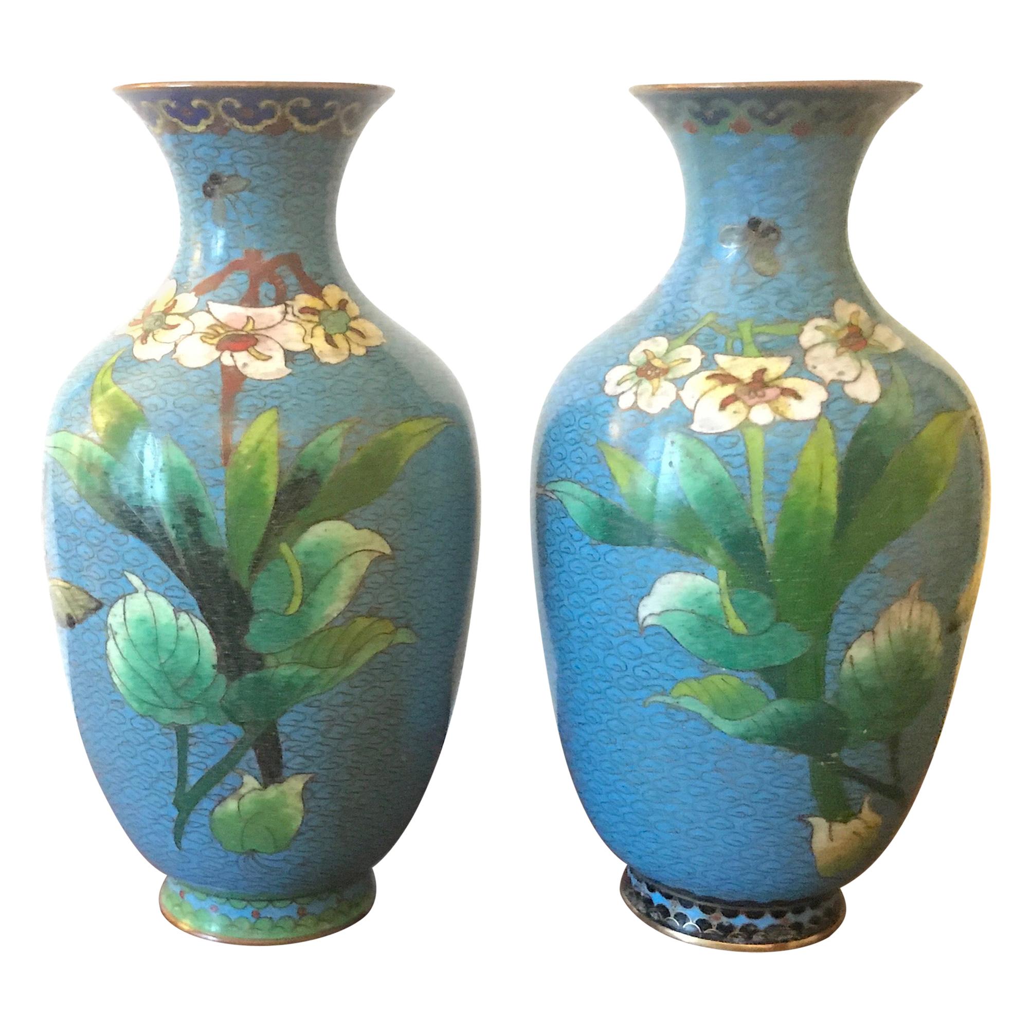 Pair of Antique Chinese Cloisonne Vases, circa 1910 at 1stDibs