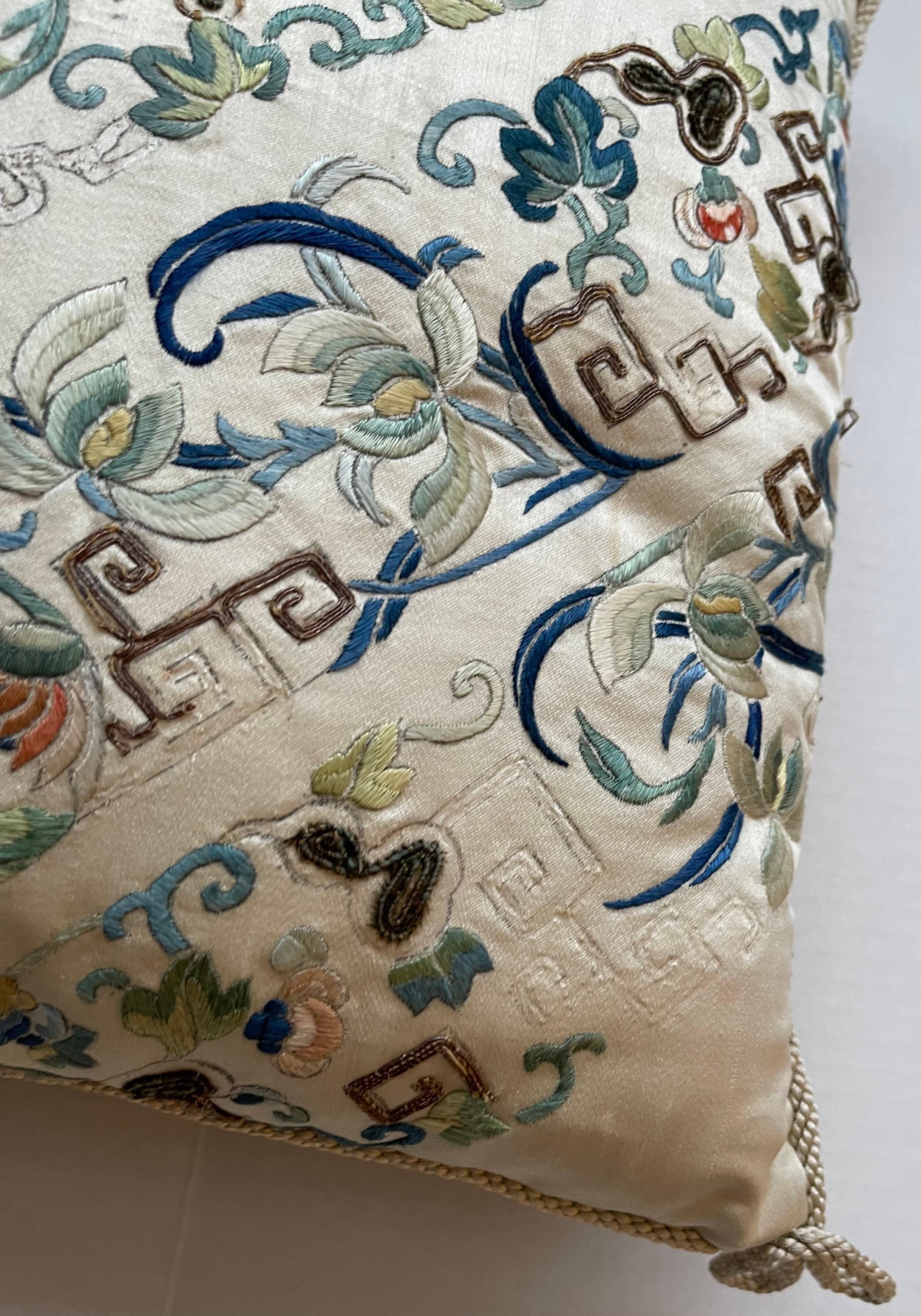 Pair of Antique Chinese Embroidered Silk Textile Pillows 6