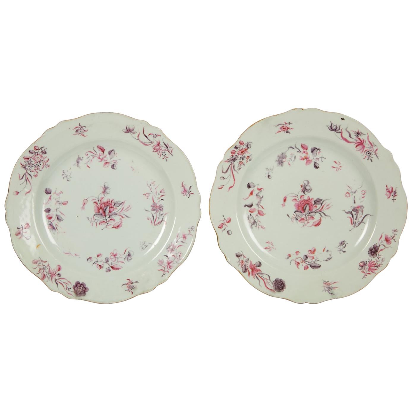 Pair of Antique Chinese Export Famille Rose Dessert Plates Circa 1750