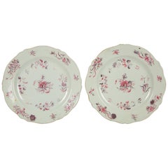 Pair of Antique Chinese Export Famille Rose Dessert Plates Circa 1750