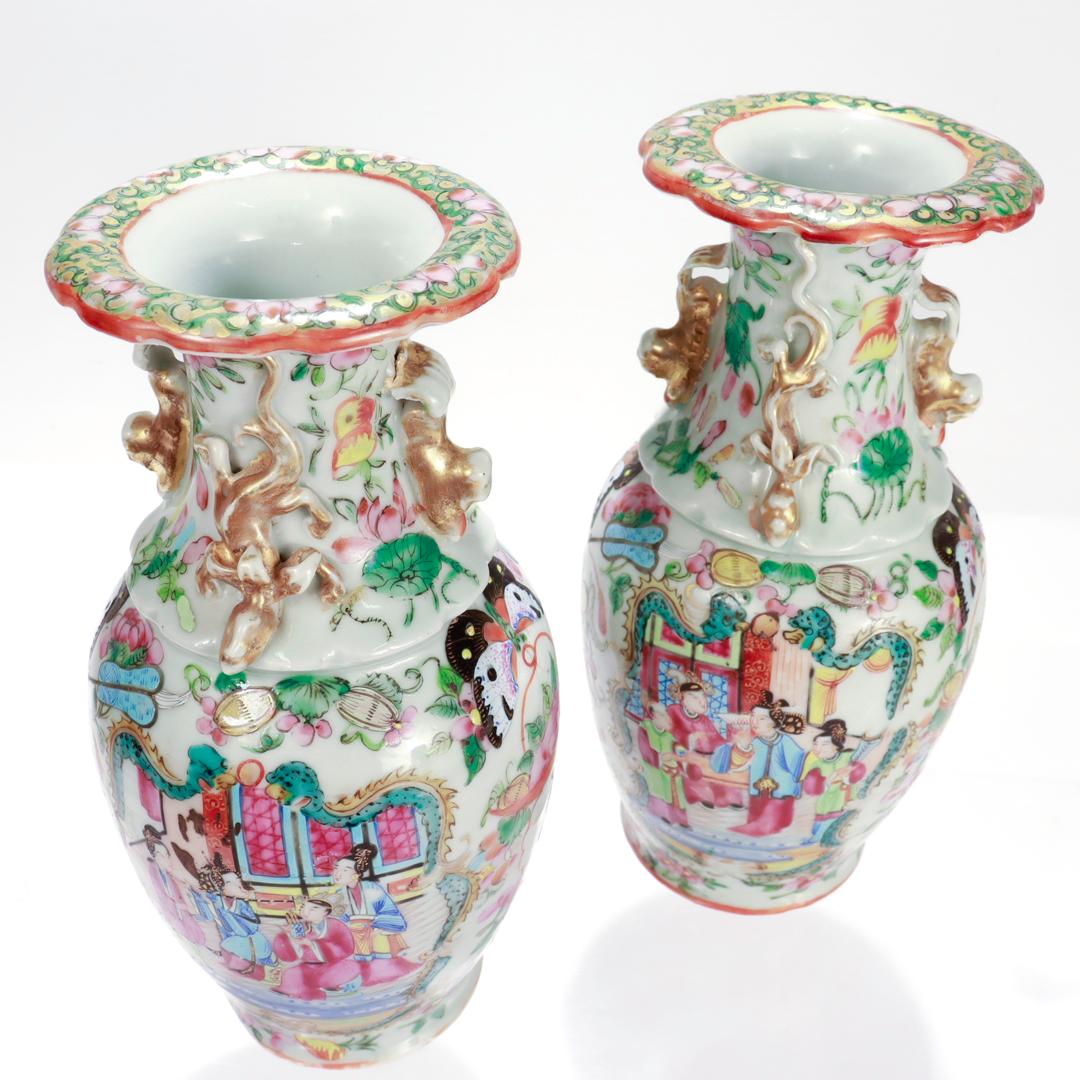 Pair of Antique Chinese Export Rose Mandarin Vases For Sale 5