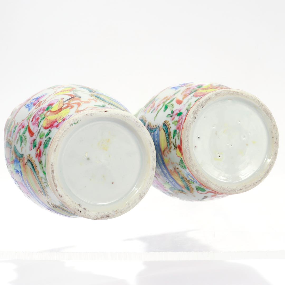 Pair of Antique Chinese Export Rose Mandarin Vases For Sale 6