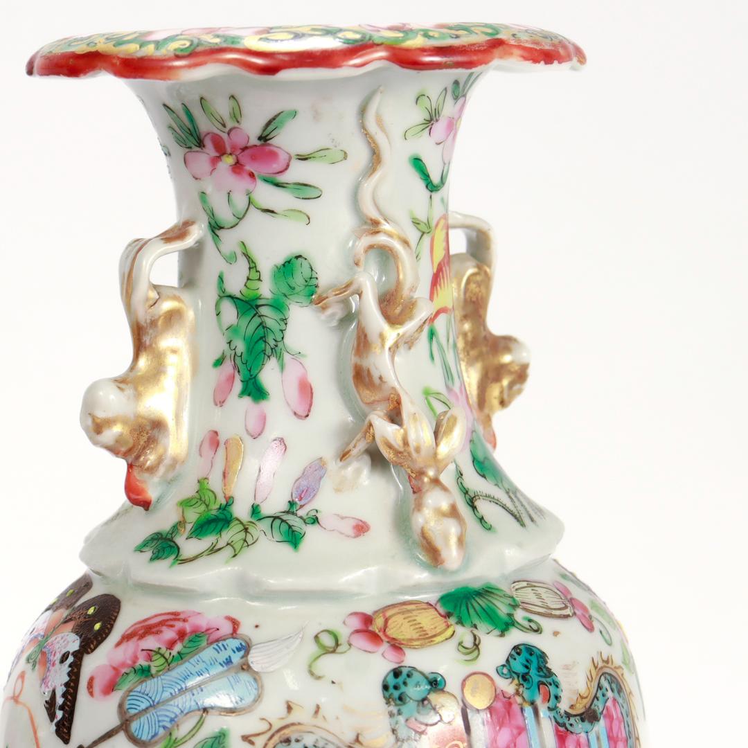 Pair of Antique Chinese Export Rose Mandarin Vases For Sale 7
