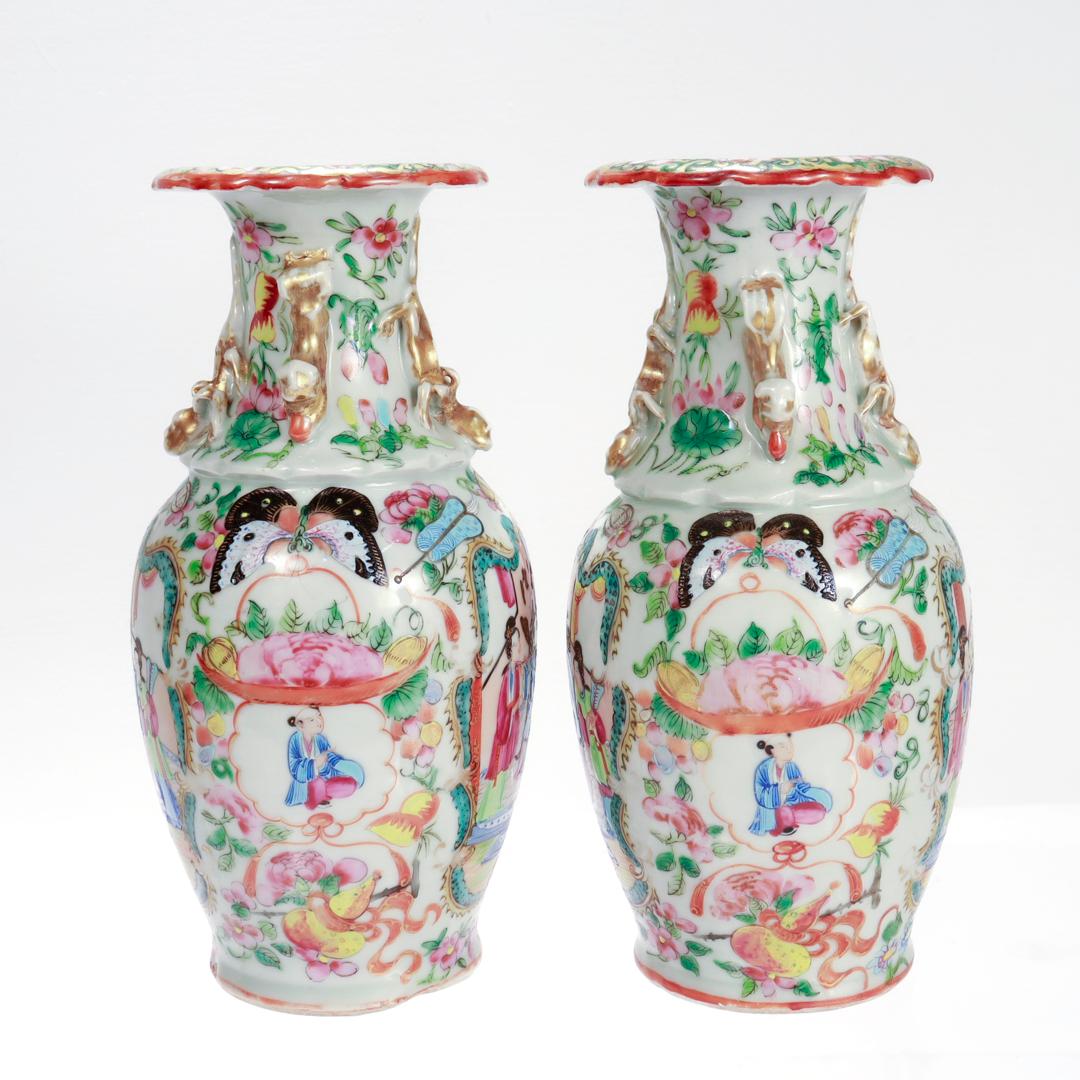 20th Century Pair of Antique Chinese Export Rose Mandarin Vases For Sale