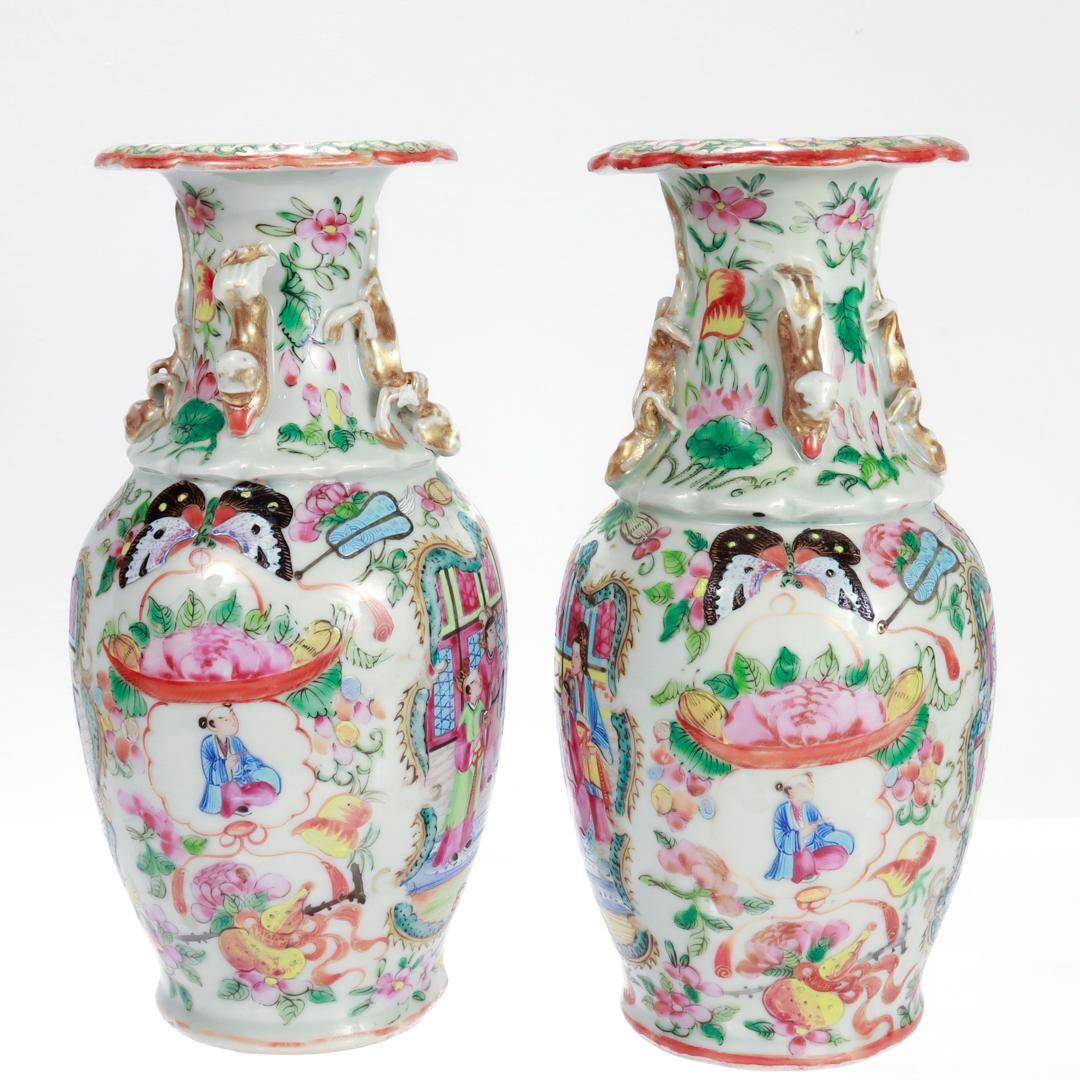 Pair of Antique Chinese Export Rose Mandarin Vases For Sale 1